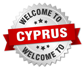 Cyprus 3d silver badge with red ribbon