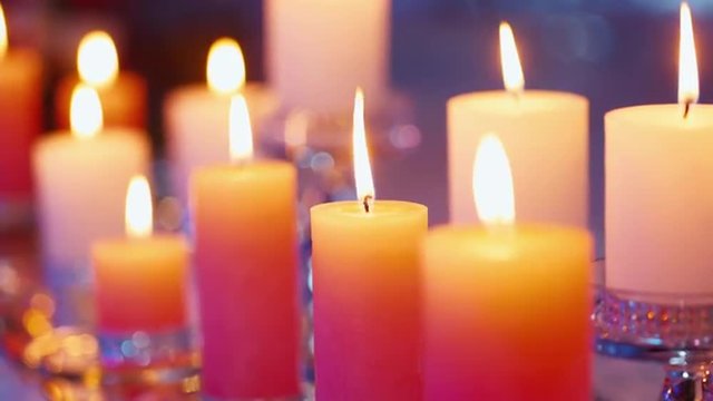 Burning candles, wedding decorations