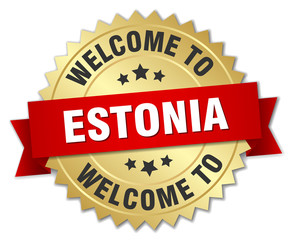 Estonia 3d gold badge with red ribbon