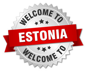 Estonia 3d silver badge with red ribbon