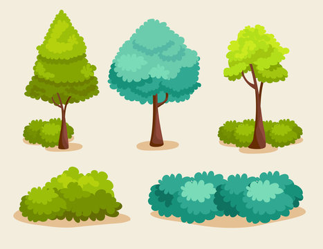 Variety of Spring Tree Set : Vector Illustration