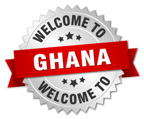Ghana 3d silver badge with red ribbon