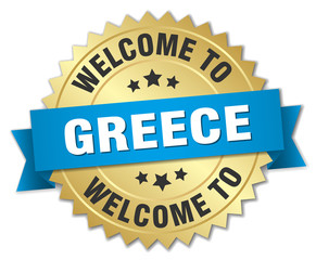 Greece 3d gold badge with blue ribbon