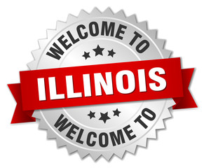Illinois 3d silver badge with red ribbon