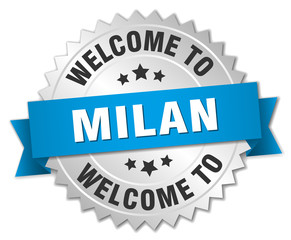 Milan 3d silver badge with blue ribbon