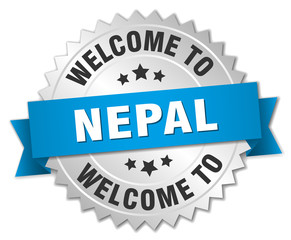 Nepal 3d silver badge with blue ribbon