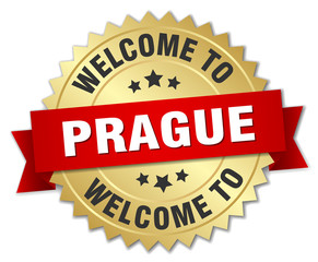 Prague 3d gold badge with red ribbon