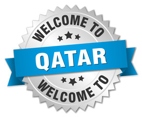Qatar 3d silver badge with blue ribbon