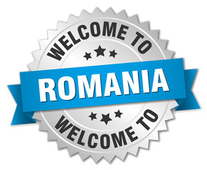 Romania 3d silver badge with blue ribbon