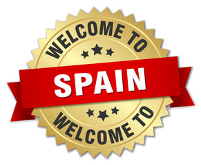 Spain 3d gold badge with red ribbon