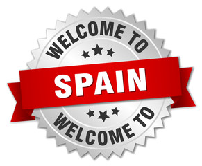 Spain 3d silver badge with red ribbon