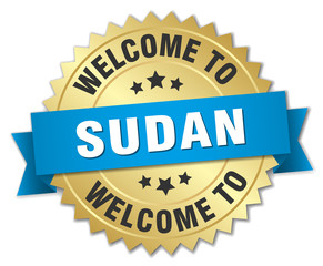 Sudan 3d gold badge with blue ribbon