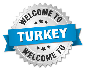 Turkey 3d silver badge with blue ribbon