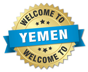 Yemen 3d gold badge with blue ribbon