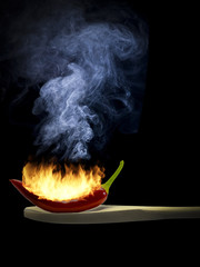 Bennende Chilli auf Kochlöffel