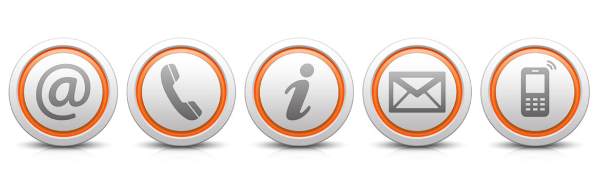 Contact Us – Set of light gray buttons with reflection & orange