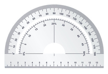 Silver protractor on white background