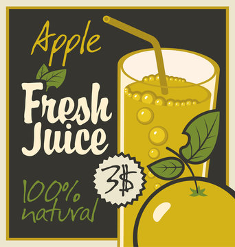 Vector banner with apple and a glass of juice
