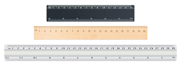 School rulers on white background