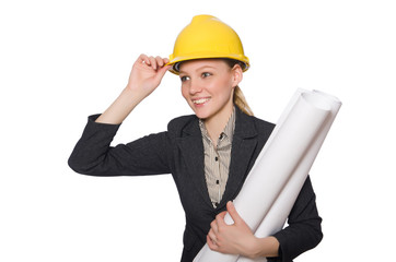 Woman engineer with draft papers