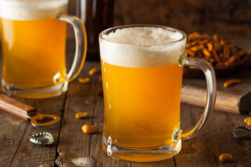 Golden Beer in a Glass Stein