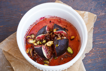 Baked figs with pistachio and honey.selective focus