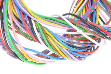 Multicolored electrical cables isolated on white background