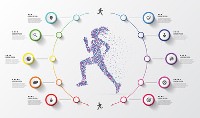 Infographic design template. Running. Colorful circles with icons. Vector illustration