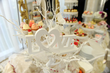 Wedding candy bar and LOVE inscription