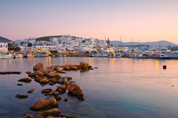 View of the port in Naousa village on Paros island, Greece - obrazy, fototapety, plakaty