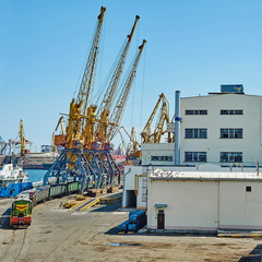 Naklejka premium Train and cranes in seaport of Odessa