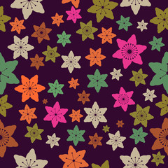 Abstract Colorful Flowers Seamless Pattern. Vector