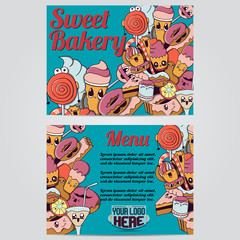 Fototapeta na wymiar Sweet bakery Menu Card Design template. Vector illustration.