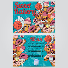 Fototapeta na wymiar Sweet bakery Menu Card Design template. Vector illustration.