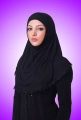 Muslim young woman wearing hijab on white