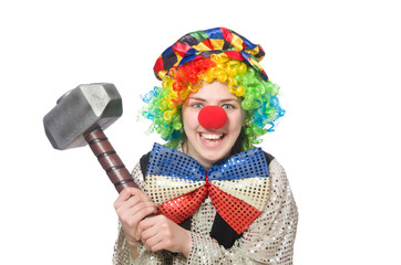 Female clown isolated on white