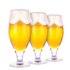 Frosty glasses of light beer isolated 