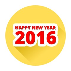 Happy new 2016 year yellow button with long shadow