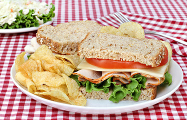Turkey, Lettuce, Tomato and Cheese Sandwich on Whole Grain Bread