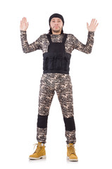 Caucasian soldier isolated on white