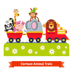 Obraz na płótnie Canvas Cartoon happy animal train. Locomotive and cars.