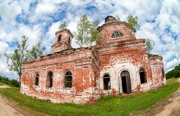 Old abandoned orthodox church in Novgorod region, Russia