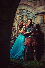 Fototapeta na wymiar Medieval knight with his beloved lady