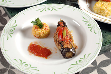 Turkish Traditional Aubergine Eggplant Meal - Karniyarik (Riven Belly)