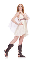 Pretty lady in light charming dress isolated on white