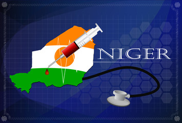Map of Niger with Stethoscope and syringe.