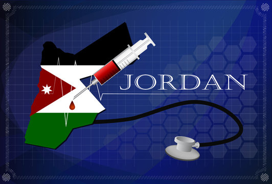 Map of Jordan with Stethoscope and syringe.