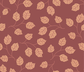 Seamless pattern autumn leaves colored in modern marsala pantone