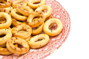 pink plate of bagels