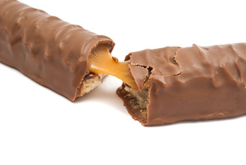 chocolate bar with caramel on white